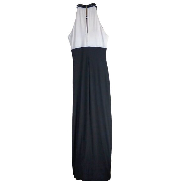 Lauren Ralph Lauren Evening Womens Maxi Gown Dress Colorblock Size 2 Beaded Neck - Picture 2 of 10